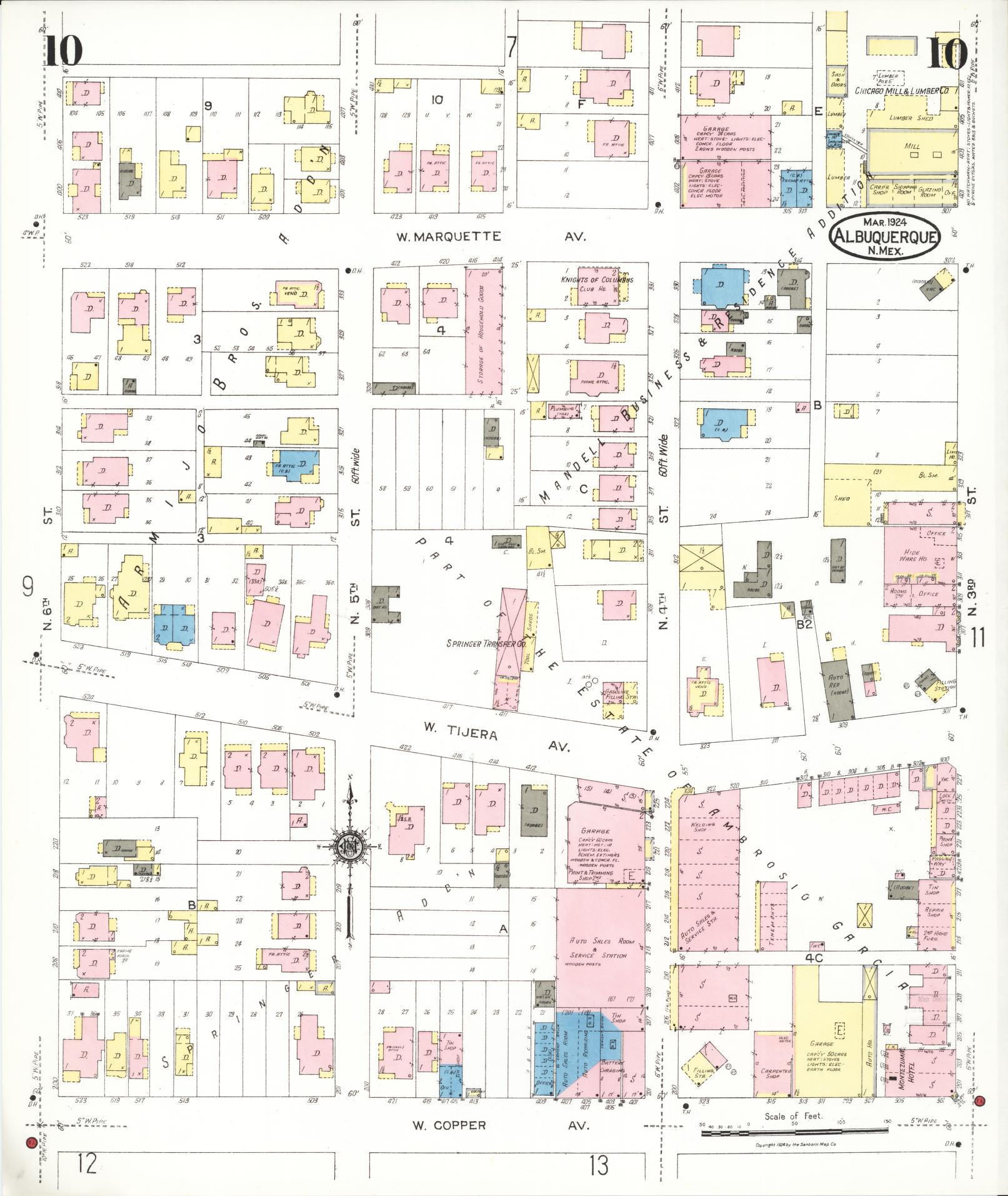 Sanborn Fire Insurance Map from Albuquerque, Bernalillo County, New Mexico (1924), Sheet #0010 - Complete Map Set gallery image, historic Sanborn map, vintage wall art, New Mexico New Mexico