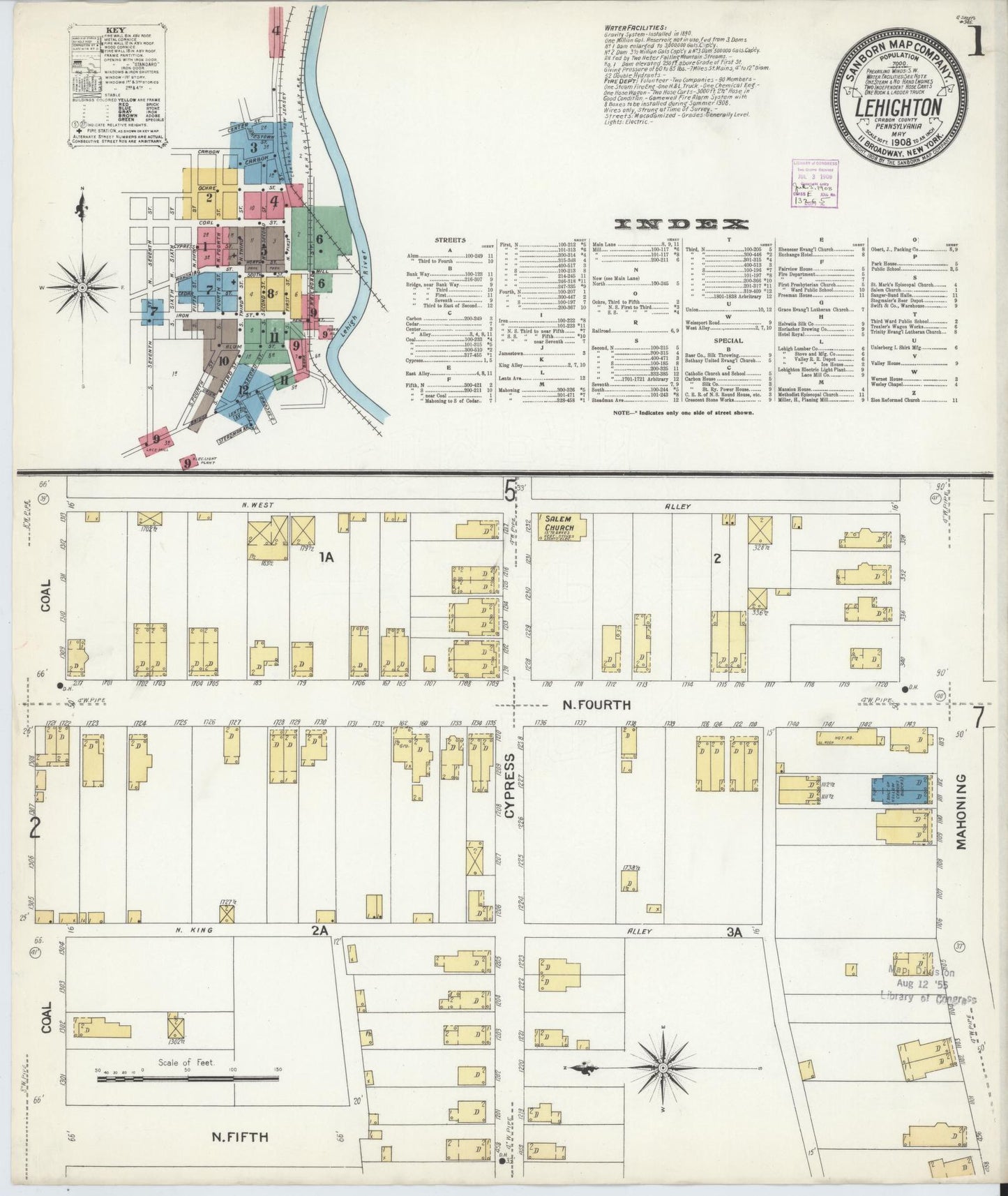 Sanborn Fire Insurance Map from Lehighton, Carbon County, Pennsylvania (1908), Sheet #0001 - Complete Map Set gallery image, historic Sanborn map, vintage wall art, Pennsylvania Pennsylvania