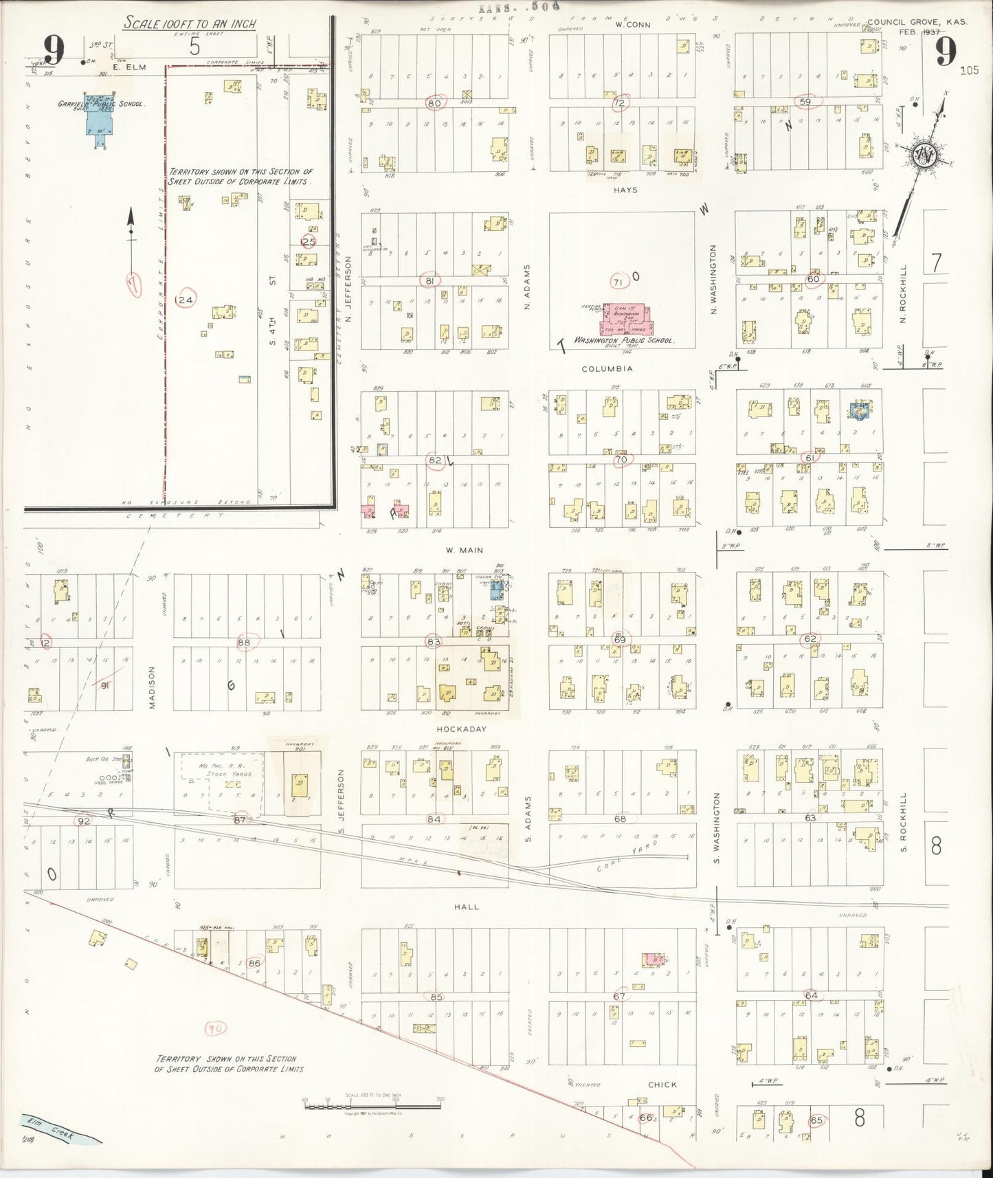 Sanborn Fire Insurance Map from Council Grove, Morris County, Kansas (1944), Sheet #0009 - Historic Sanborn Fire Insurance Map Print, vintage old map wall art, antique decor, genealogy gift, Kansas Kansas map