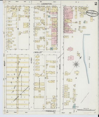 Sanborn Fire Insurance Map from Menominee, Menominee County, Michigan (1887), Sheet #0002 - Historic Sanborn Fire Insurance Map Print, vintage old map wall art, antique decor, genealogy gift, Michigan Michigan map