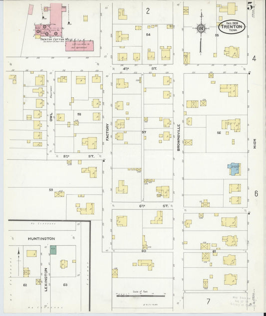 Sanborn Fire Insurance Map from Trenton, Gibson County, Tennessee (1909), Sheet #0005 - Historic Sanborn Fire Insurance Map Print, vintage old map wall art, antique decor, genealogy gift, Tennessee Tennessee map