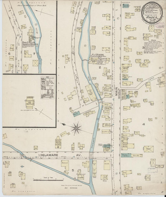 Sanborn Fire Insurance Map from Andes, Delaware County, New York (1886), Sheet #0001 - Historic Sanborn Fire Insurance Map Print, vintage old map wall art, antique decor, genealogy gift, New York New York map