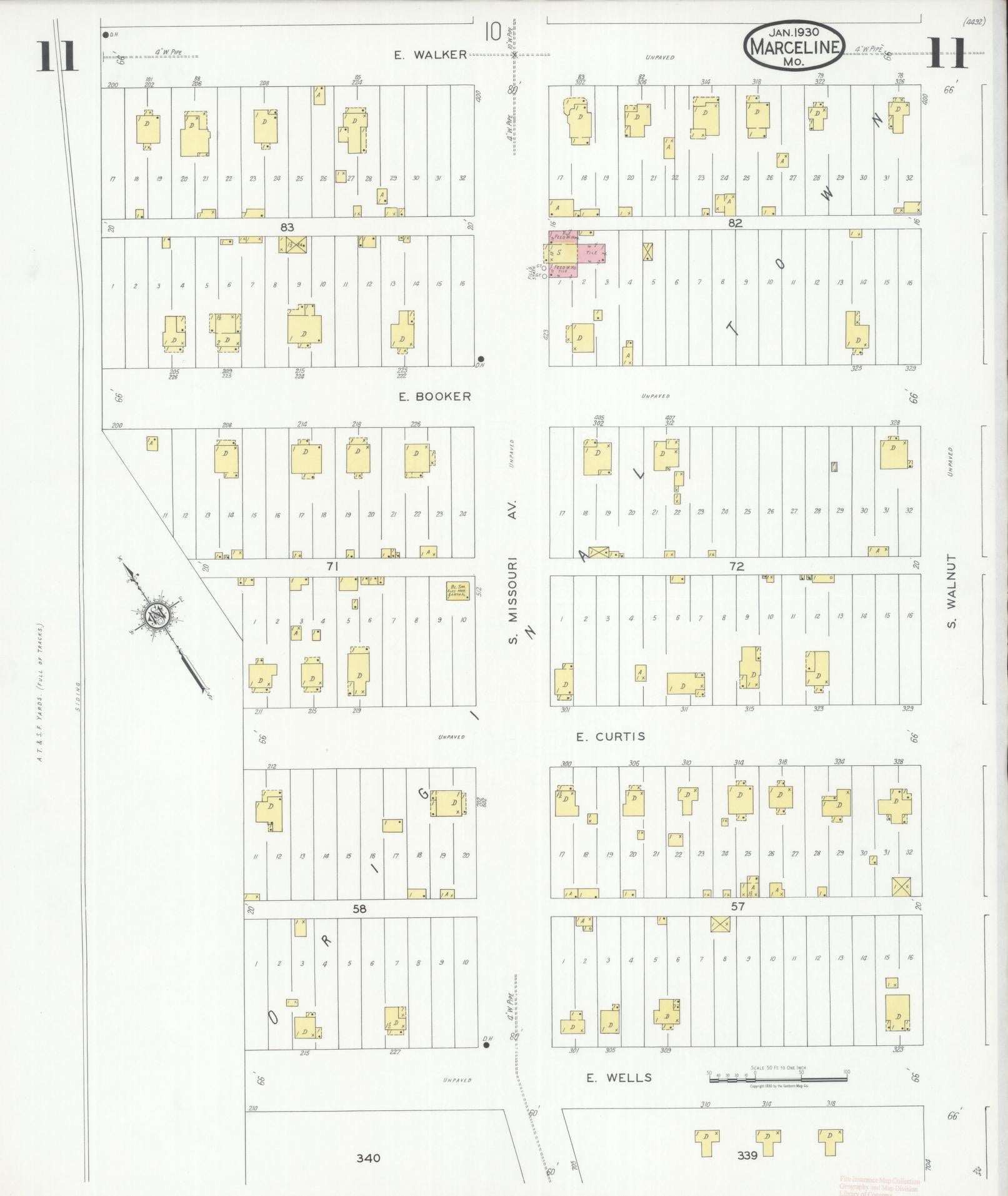 Sanborn Fire Insurance Map from Marceline, Linn County, Missouri (1930), Sheet #0011 - Complete Map Set gallery image, historic Sanborn map, vintage wall art, Missouri Missouri