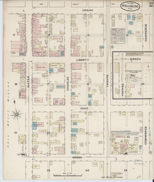 Sanborn Fire Insurance Map from Wellsburg, Brooke County, West Virginia (1884), Sheet #0002 - Historic Sanborn Fire Insurance Map Print, vintage old map wall art, antique decor, genealogy gift, West Virginia West Virginia map