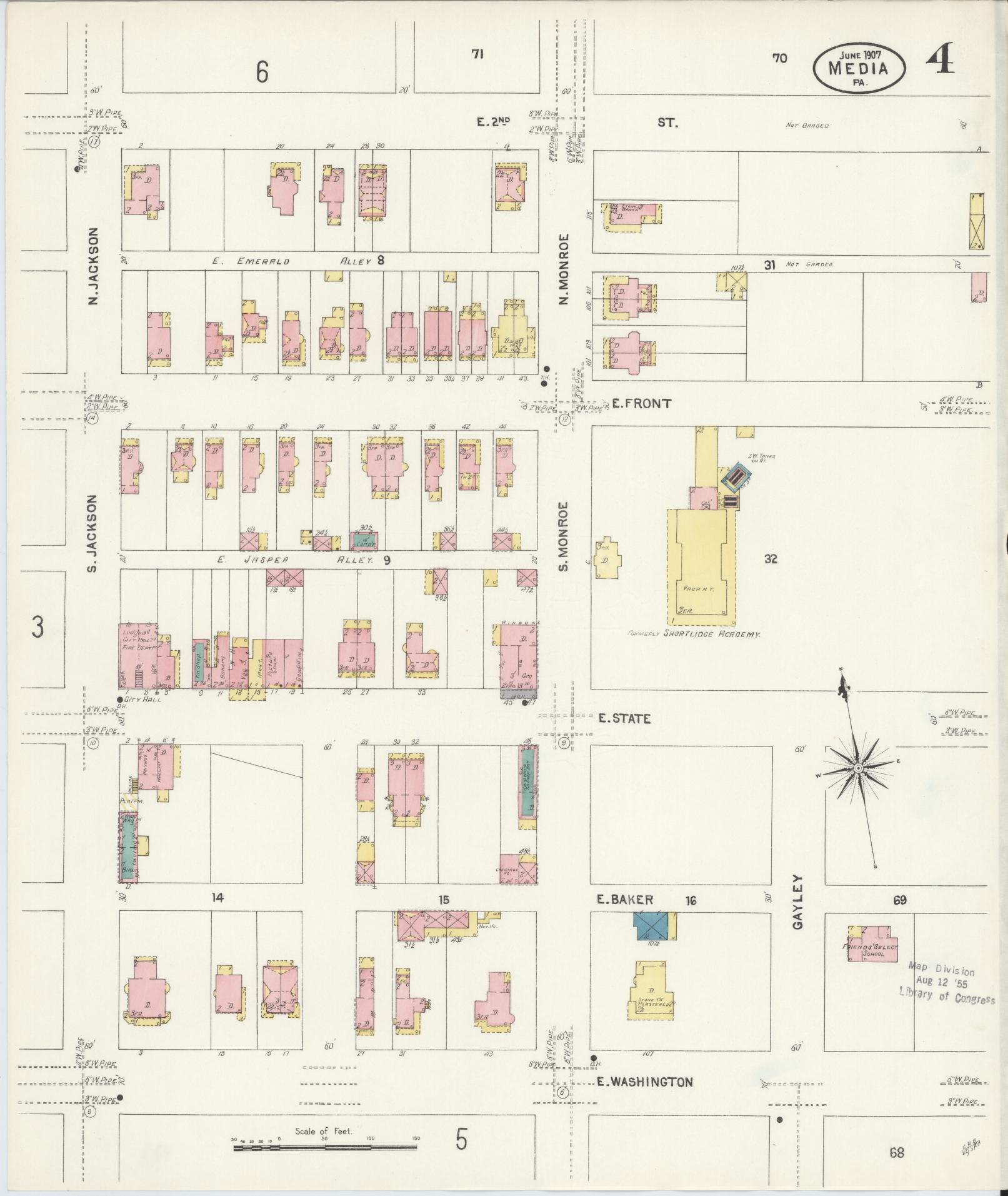 Sanborn Fire Insurance Map from Media, Delaware County, Pennsylvania (1907), Sheet #0004 - Historic Sanborn Fire Insurance Map Print, vintage old map wall art, antique decor, genealogy gift, Media Delaware map