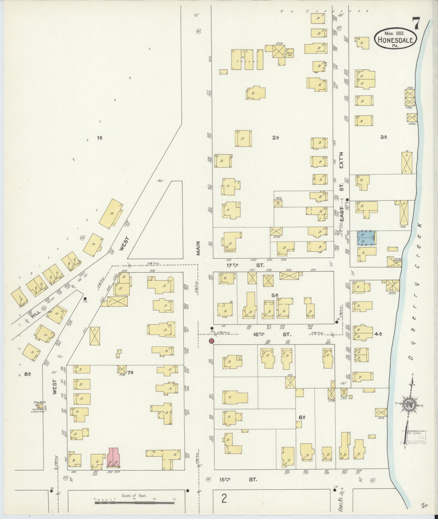 Sanborn Fire Insurance Map from Honesdale, Wayne County, Pennsylvania (1912), Sheet #0007 - Complete Map Set gallery image, historic Sanborn map, vintage wall art, Pennsylvania Pennsylvania