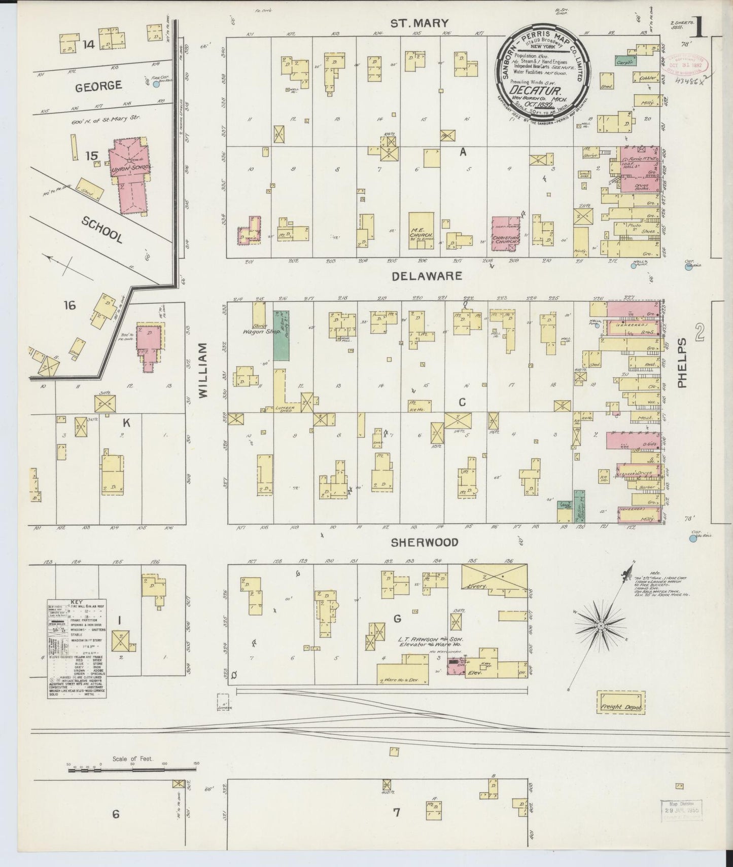 Sanborn Fire Insurance Map from Decatur, Van Buren County, Michigan (1892), Sheet #0001 - Complete Map Set gallery image, historic Sanborn map, vintage wall art, Michigan Michigan