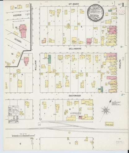 Sanborn Fire Insurance Map from Decatur, Van Buren County, Michigan (1892), Sheet #0001 - Complete Map Set gallery image, historic Sanborn map, vintage wall art, Michigan Michigan