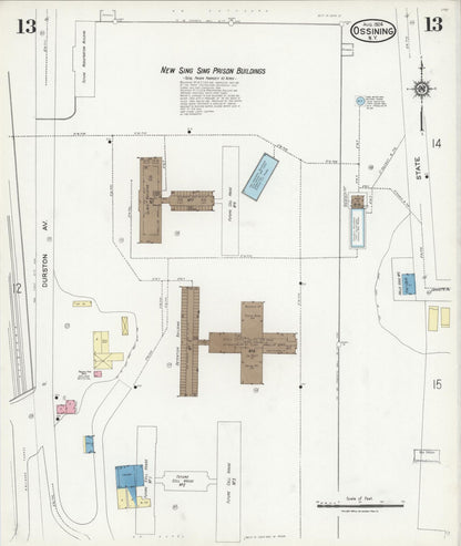 Sanborn Fire Insurance Map from Ossining, Westchester County, New York (1924), Sheet #0013 - Historic Sanborn Fire Insurance Map Print, vintage old map wall art, antique decor, genealogy gift, New York New York map