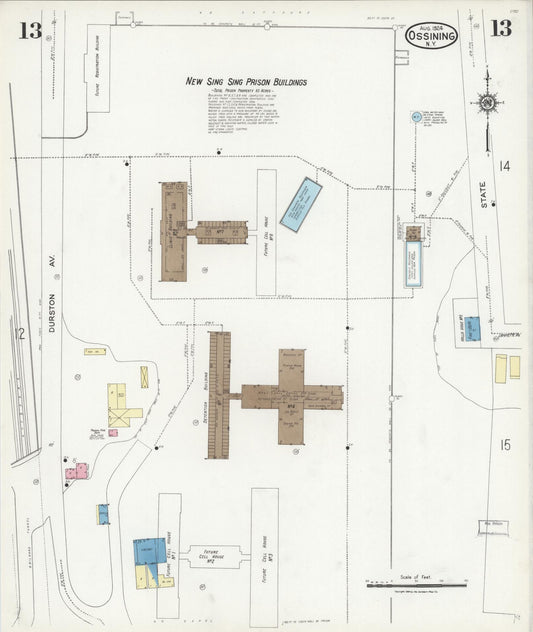 Sanborn Fire Insurance Map from Ossining, Westchester County, New York (1924), Sheet #0013 - Historic Sanborn Fire Insurance Map Print, vintage old map wall art, antique decor, genealogy gift, New York New York map