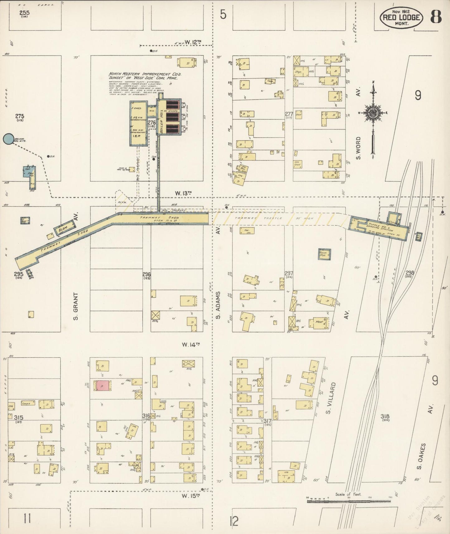 Sanborn Fire Insurance Map from Red Lodge, Carbon County, Montana (1912), Sheet #0008 - Complete Map Set gallery image, historic Sanborn map, vintage wall art, Montana Montana
