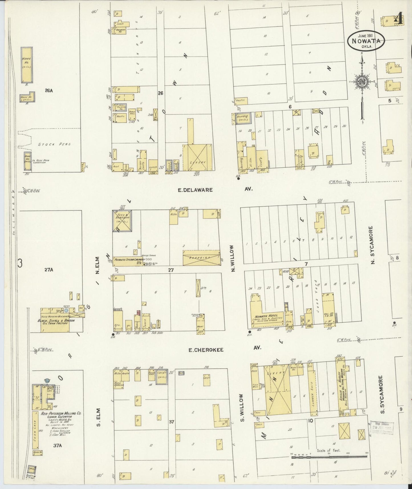 Sanborn Fire Insurance Map from Nowata, Nowata County, Oklahoma (1911), Sheet #0004 - Complete Map Set gallery image, historic Sanborn map, vintage wall art, Oklahoma Oklahoma