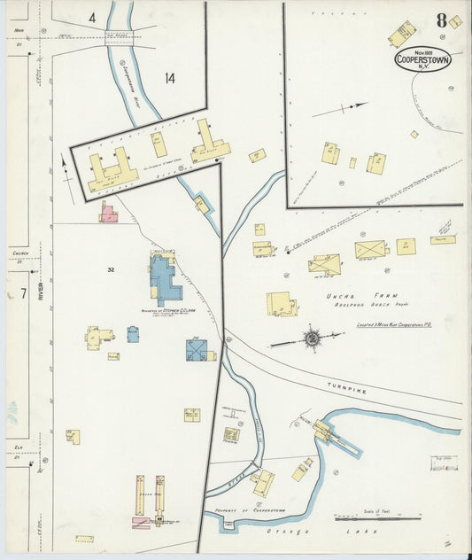 Sanborn Fire Insurance Map from Cooperstown, Otsego County, New York (1909), Sheet #0008 - Historic Sanborn Fire Insurance Map Print, vintage old map wall art, antique decor, genealogy gift, New York New York map