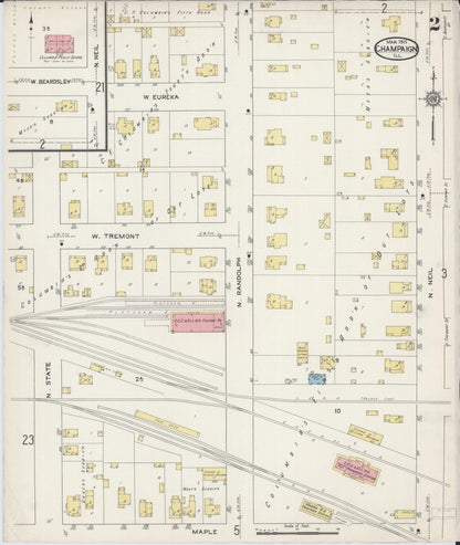 Sanborn Fire Insurance Map from Champaign, Champaign County, Illinois (1915), Sheet #0002 - Complete Map Set gallery image, historic Sanborn map, vintage wall art, Illinois Illinois