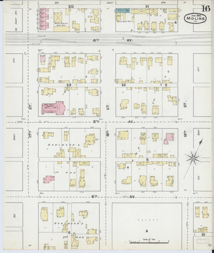 Sanborn Fire Insurance Map from Moline, Rock Island County, Illinois (1892), Sheet #0016 - Complete Map Set gallery image, historic Sanborn map, vintage wall art, Illinois Illinois