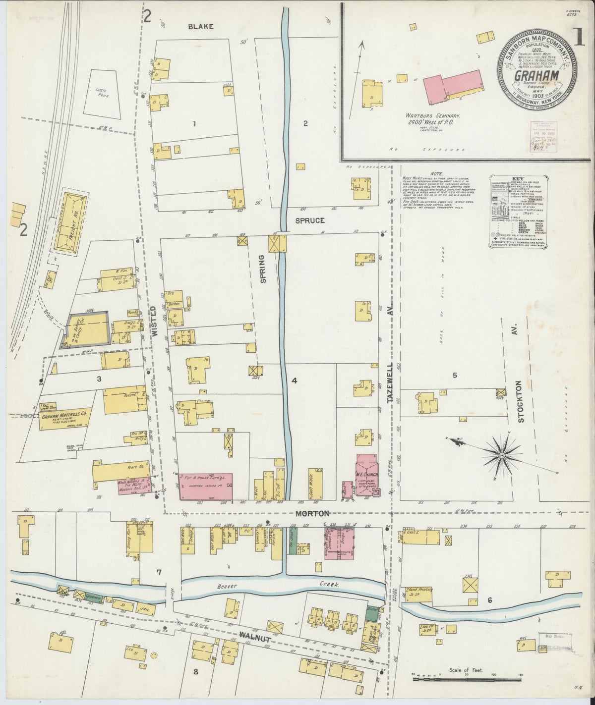 Sanborn Fire Insurance Map from Graham, Tazewell County, Virginia (1903), Sheet #0001 - Complete Map Set gallery image, historic Sanborn map, vintage wall art, Virginia Virginia