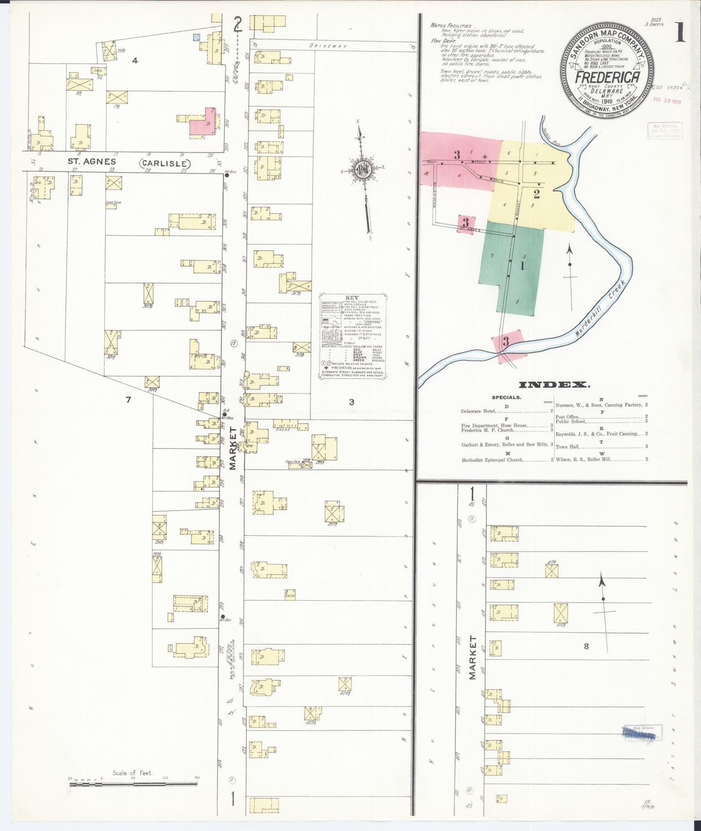 Sanborn Fire Insurance Map from Frederica, Kent County, Delaware (1910), Sheet #0001 - Complete Map Set gallery image, historic Sanborn map, vintage wall art, Delaware Delaware