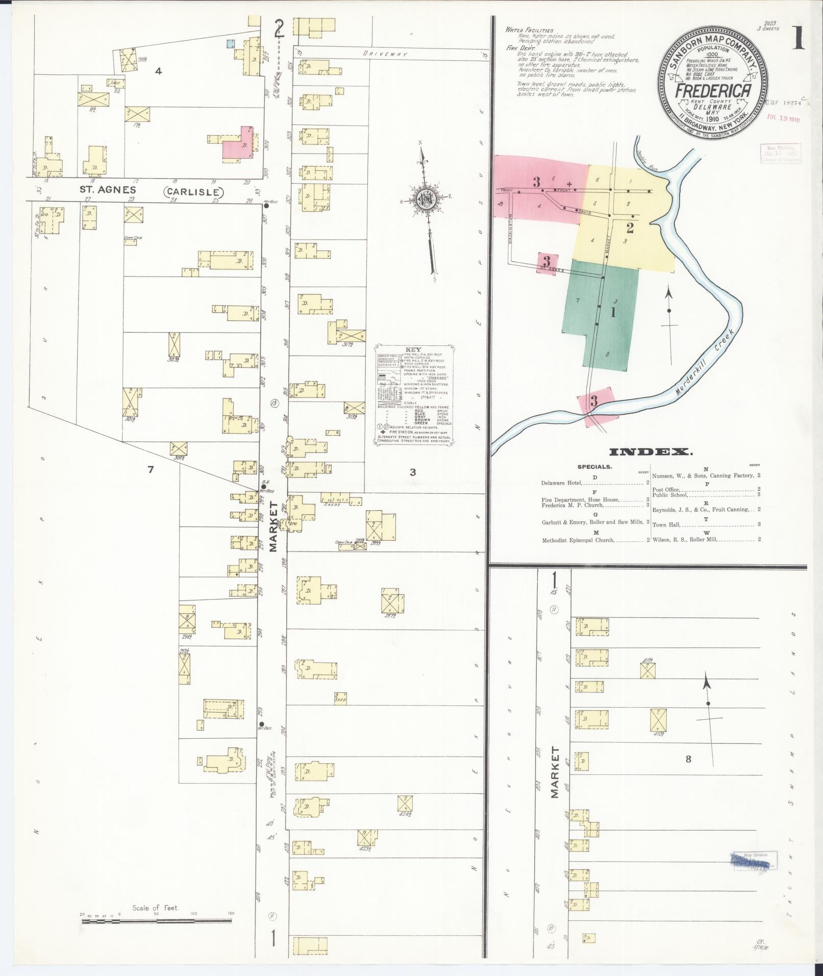 Sanborn Fire Insurance Map from Frederica, Kent County, Delaware (1910), Sheet #0001 - Complete Map Set gallery image, historic Sanborn map, vintage wall art, Delaware Delaware