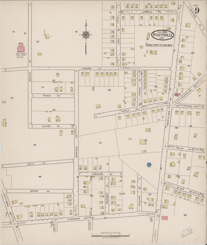 Sanborn Fire Insurance Map from Hyattsville, Prince Georges County, Maryland (1922), Sheet #0009 - Complete Map Set gallery image, historic Sanborn map, vintage wall art, Maryland Maryland
