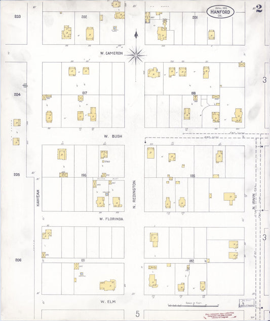 Sanborn Fire Insurance Map from Hanford, Kings County, California (1905), Sheet #0002 - Historic Sanborn Fire Insurance Map Print, vintage old map wall art, antique decor, genealogy gift, California California map