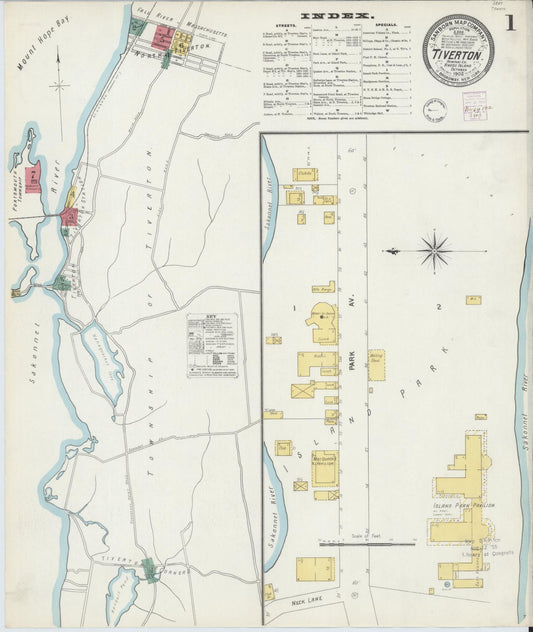 Sanborn Fire Insurance Map from Tiverton, Newport County, Rhode Island (1902), Sheet #0001 - Historic Sanborn Fire Insurance Map Print, vintage old map wall art, antique decor, genealogy gift, Rhode Island Rhode Island map
