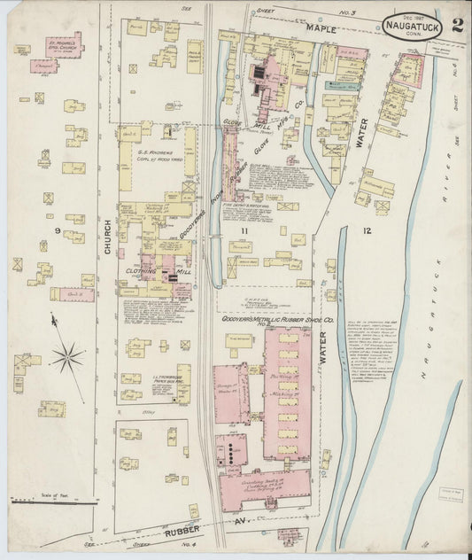 Sanborn Fire Insurance Map from Naugatuck, New Haven County, Connecticut (1887), Sheet #0002 - Complete Map Set gallery image, historic Sanborn map, vintage wall art, Connecticut Connecticut
