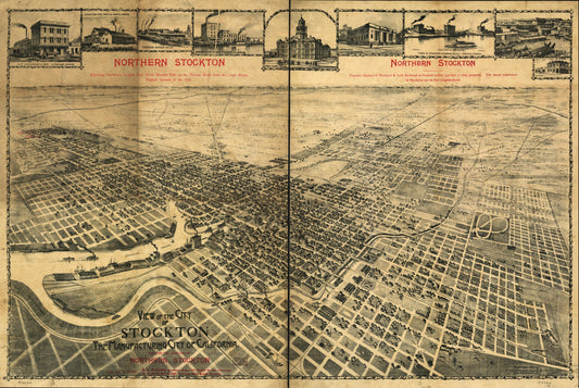 View of the city of Stockton, the Manufacturing City of California showing the location of northern Stockton. (1895) – Historic Bird’s-Eye View Panorama Print
