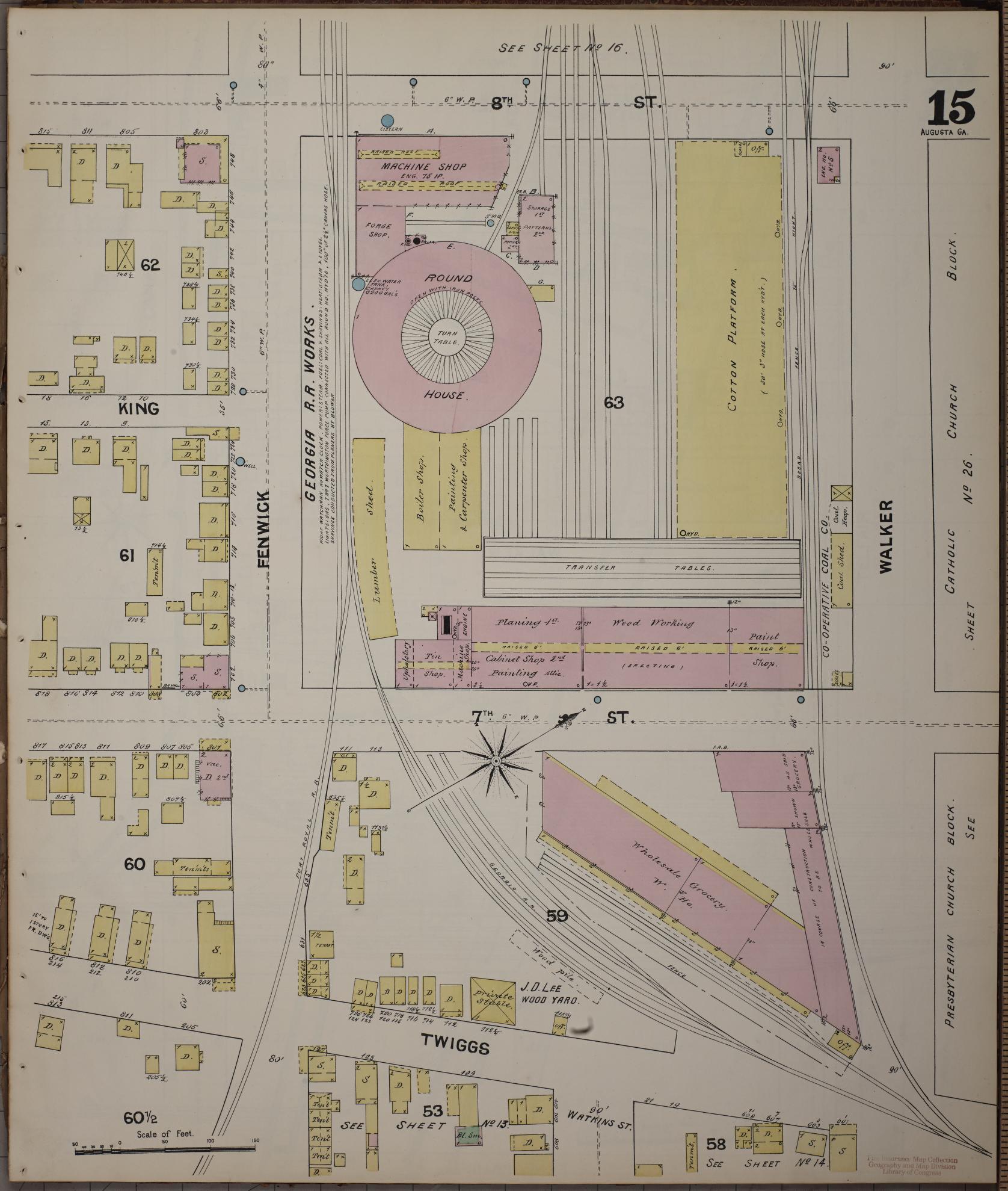 Sanborn Fire Insurance Map from Augusta, Richmond County, Georgia (1890), Sheet #0015 - Historic Sanborn Fire Insurance Map Print, vintage old map wall art, antique decor, genealogy gift, Georgia Georgia map