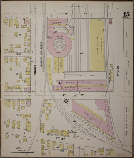 Sanborn Fire Insurance Map from Augusta, Richmond County, Georgia (1890), Sheet #0015 - Historic Sanborn Fire Insurance Map Print, vintage old map wall art, antique decor, genealogy gift, Georgia Georgia map