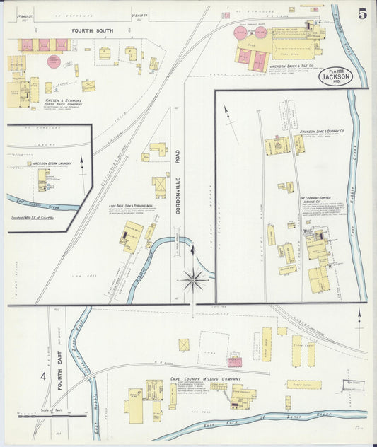 Sanborn Fire Insurance Map from Jackson, Cape Girardeau County, Missouri (1908), Sheet #0005 - Historic Sanborn Fire Insurance Map Print, vintage old map wall art, antique decor, genealogy gift, Missouri Missouri map