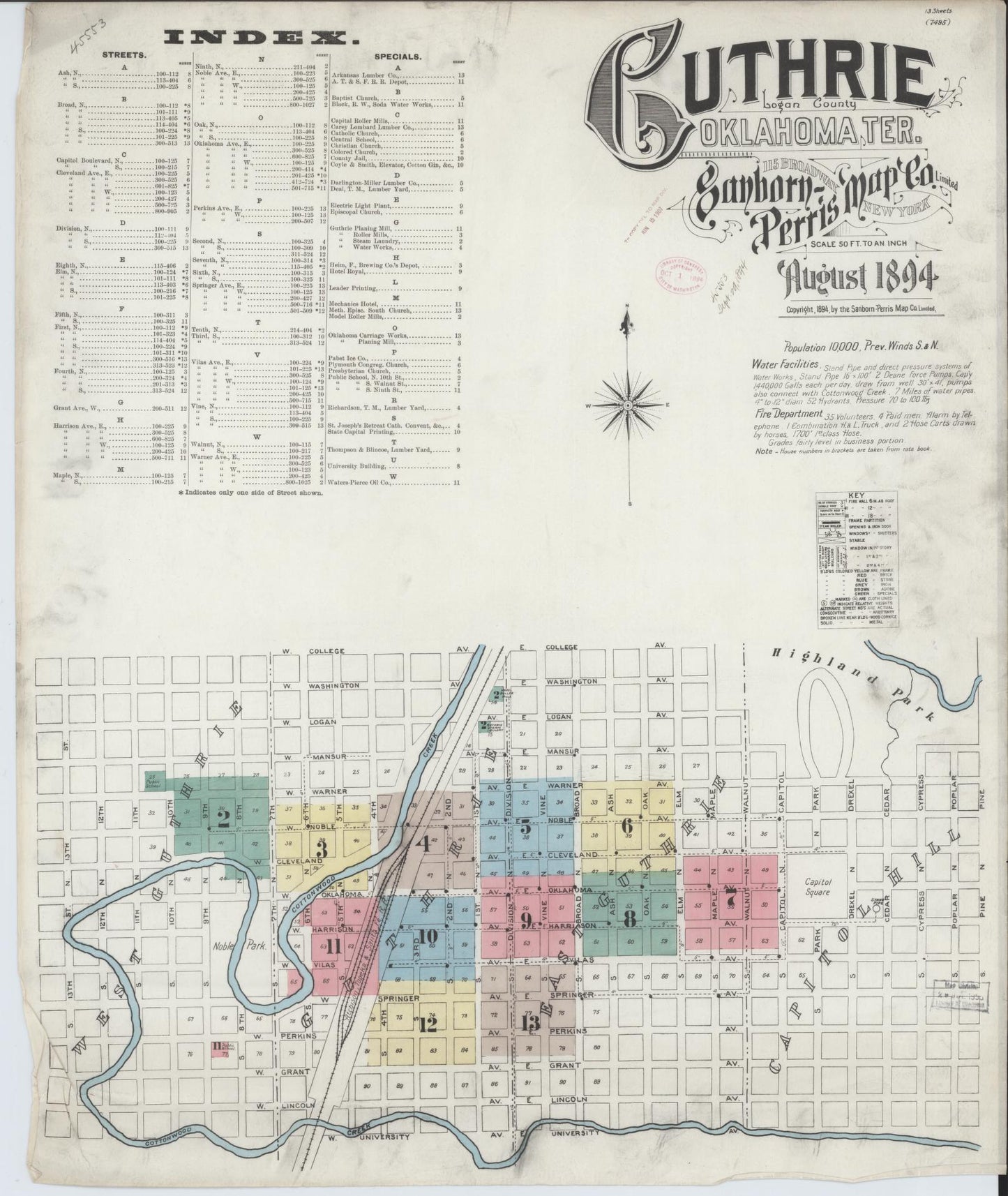 Sanborn Fire Insurance Map from Guthrie, Logan County, Oklahoma. (1894) – Historic Sanborn Fire Insurance Map Print