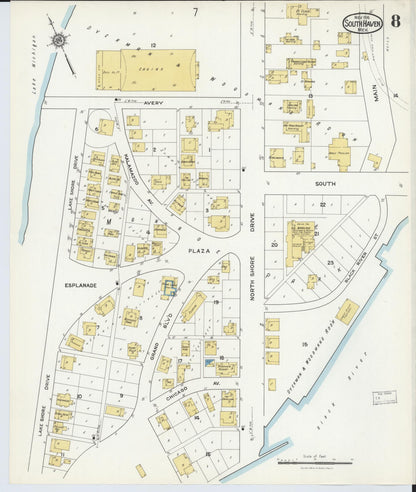 Sanborn Fire Insurance Map from South Haven, Van Buren County, Michigan (1916), Sheet #0008 - Historic Sanborn Fire Insurance Map Print, vintage old map wall art, antique decor, genealogy gift, Michigan Michigan map