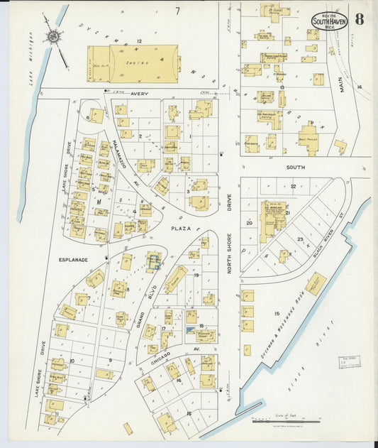 Sanborn Fire Insurance Map from South Haven, Van Buren County, Michigan (1916), Sheet #0008 - Historic Sanborn Fire Insurance Map Print, vintage old map wall art, antique decor, genealogy gift, Michigan Michigan map
