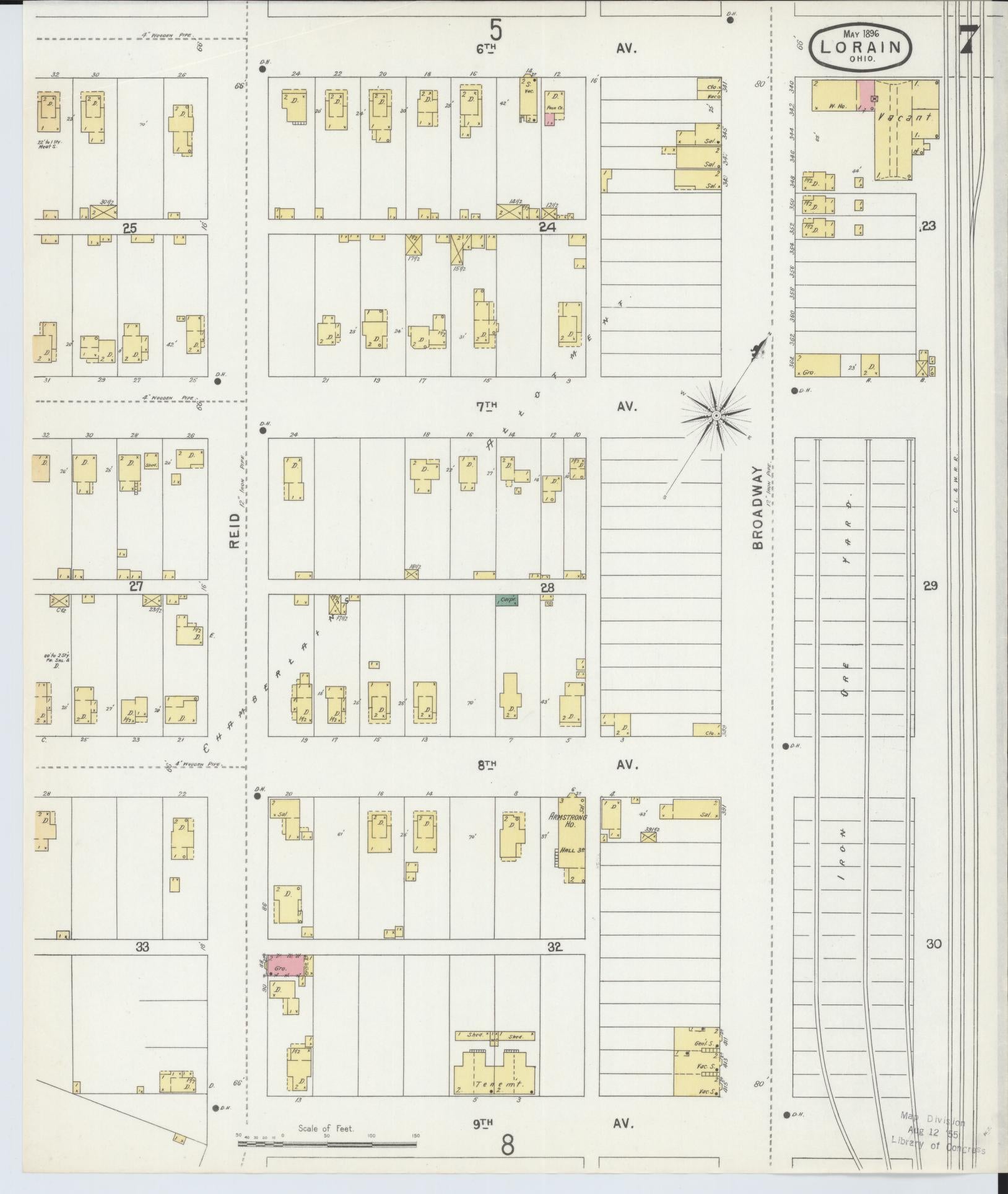 Sanborn Fire Insurance Map from Lorain, Lorain County, Ohio (1896), Sheet #0007 - Complete Map Set gallery image, historic Sanborn map, vintage wall art, Ohio Ohio