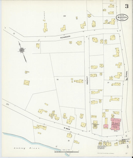 Sanborn Fire Insurance Map from Warren, Worcester County, Massachusetts (1911), Sheet #0003 - Historic Sanborn Fire Insurance Map Print, vintage old map wall art, antique decor, genealogy gift, Massachusetts Massachusetts map