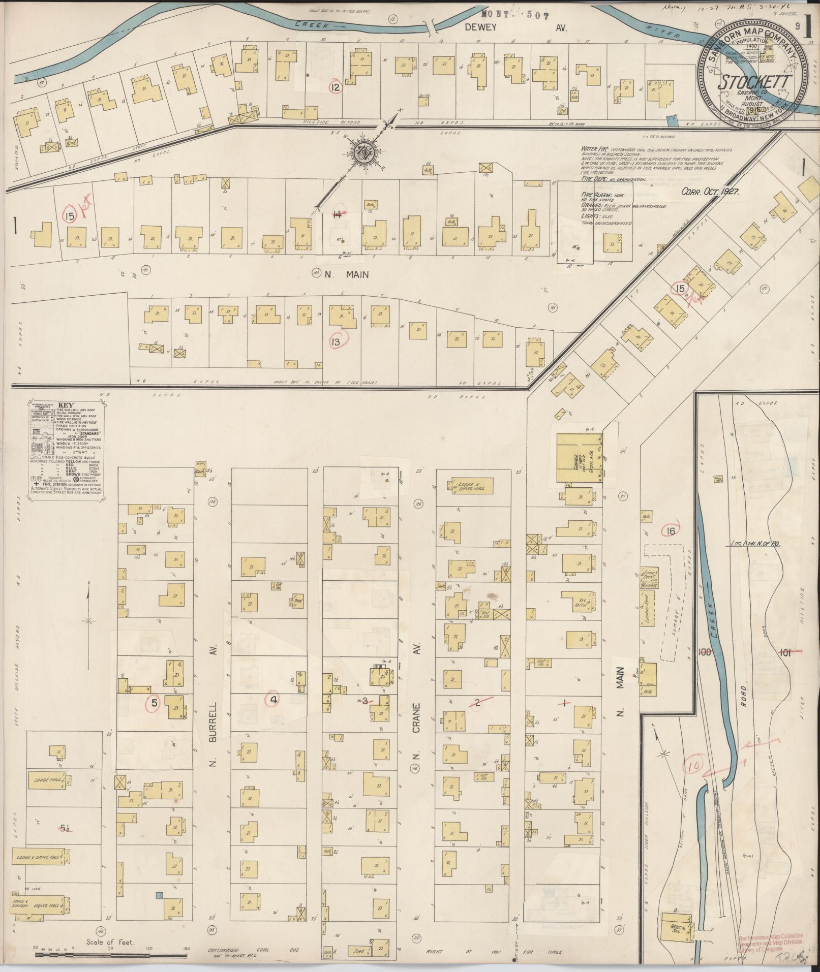 Sanborn Fire Insurance Map from Stockett, Cascade County, Montana (1927), Sheet #0001 - Complete Map Set gallery image, historic Sanborn map, vintage wall art, Montana Montana