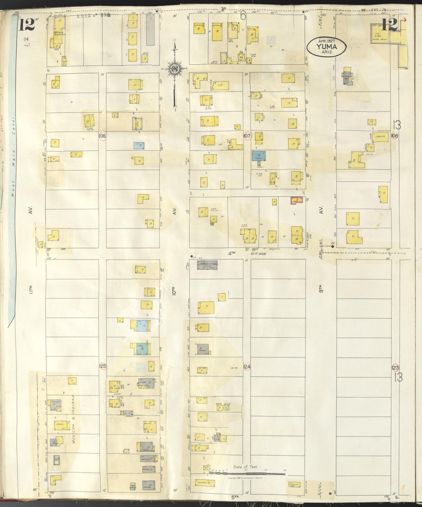 Sanborn Fire Insurance Map from Yuma, Yuma County, Arizona (1948), Sheet #0012 - Complete Map Set gallery image, historic Sanborn map, vintage wall art, Arizona Arizona