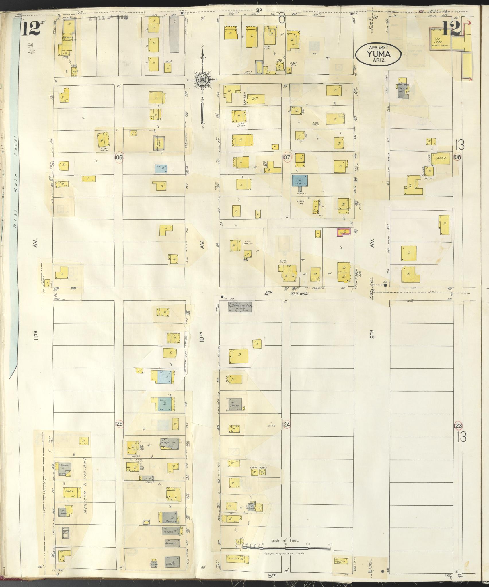 Sanborn Fire Insurance Map from Yuma, Yuma County, Arizona (1948), Sheet #0012 - Complete Map Set gallery image, historic Sanborn map, vintage wall art, Arizona Arizona