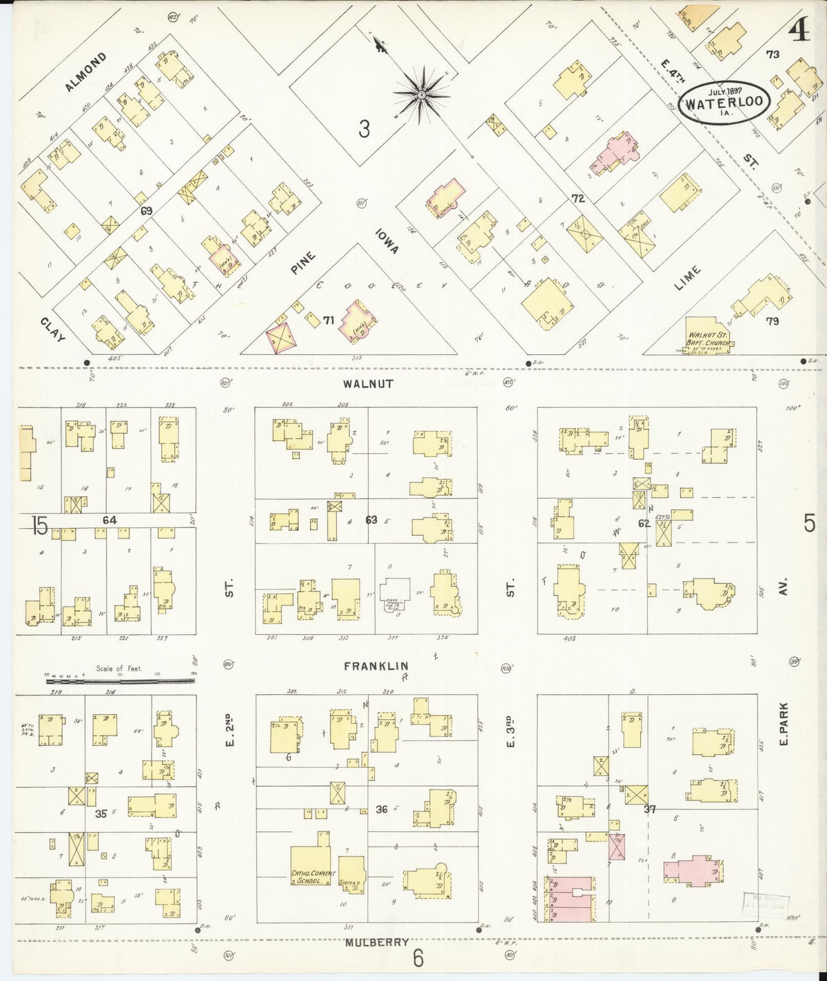 Sanborn Fire Insurance Map from Waterloo, Black Hawk County, Iowa (1897), Sheet #0004 - Historic Sanborn Fire Insurance Map Print, vintage old map wall art
