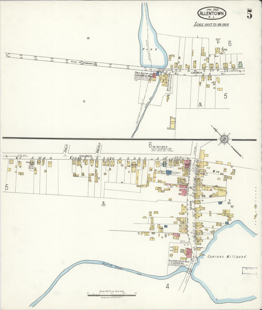 Sanborn Fire Insurance Map from Allentown, Monmouth County, New Jersey (1922), Sheet #0005 - Historic Sanborn Fire Insurance Map Print, vintage old map wall art, antique decor, genealogy gift, New Jersey New Jersey map
