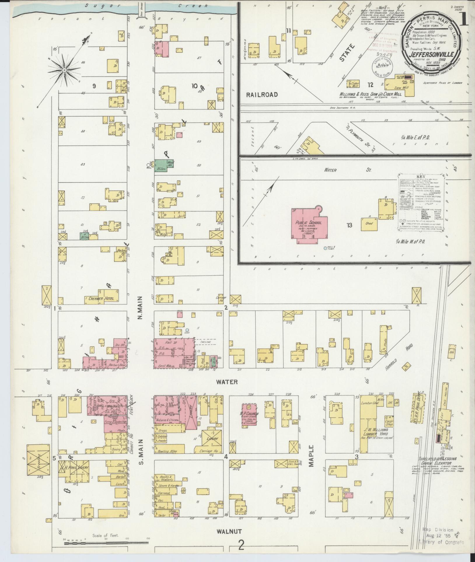 Sanborn Fire Insurance Map from Jeffersonville, Fayette County, Ohio (1899), Sheet #0001 - Historic Sanborn Fire Insurance Map Print, vintage old map wall art, antique decor, genealogy gift, Ohio Ohio map