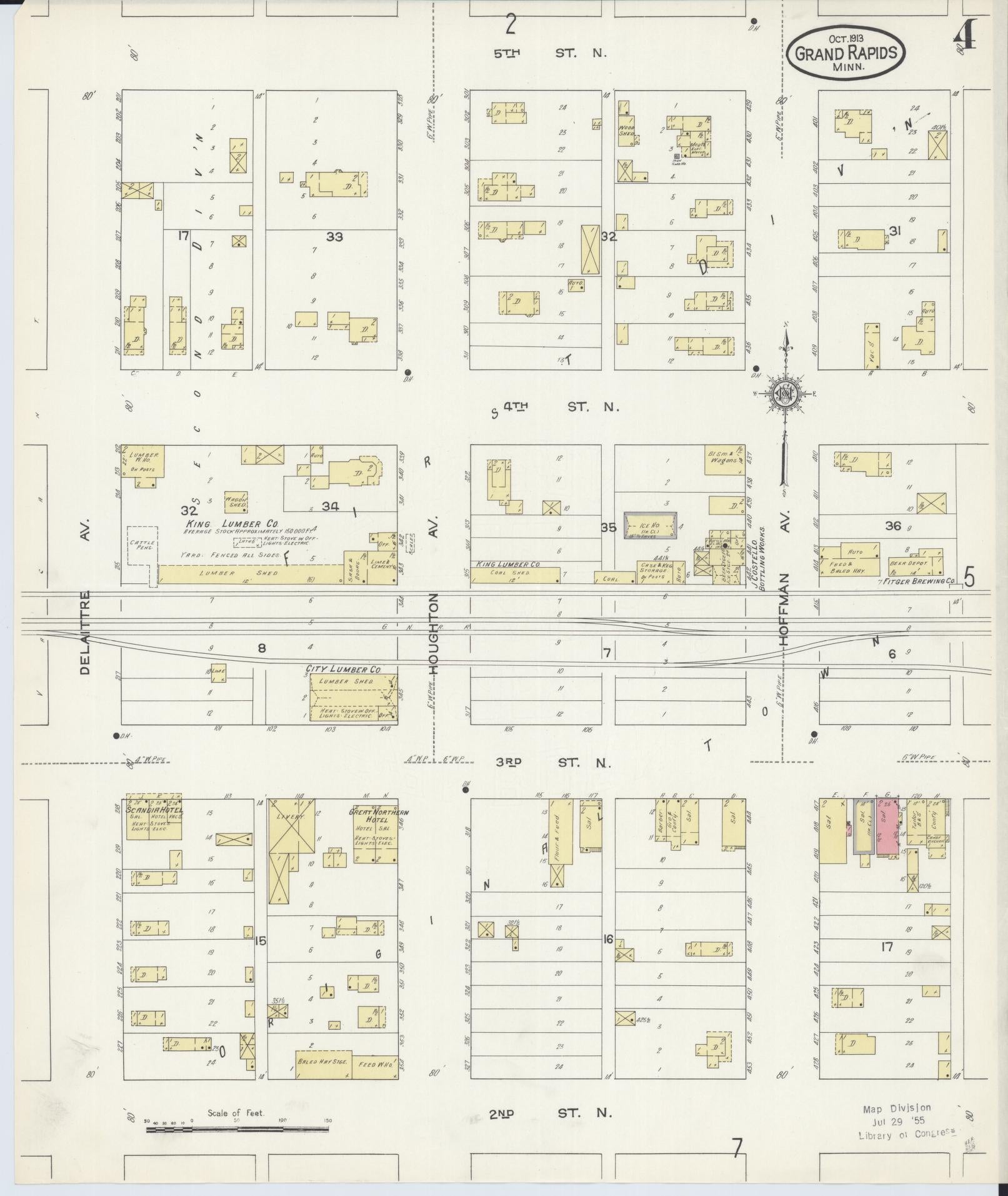 Sanborn Fire Insurance Map from Grand Rapids, Itasca County, Minnesota (1913), Sheet #0004 - Historic Sanborn Fire Insurance Map Print, vintage old map wall art, antique decor, genealogy gift, Minnesota Minnesota map