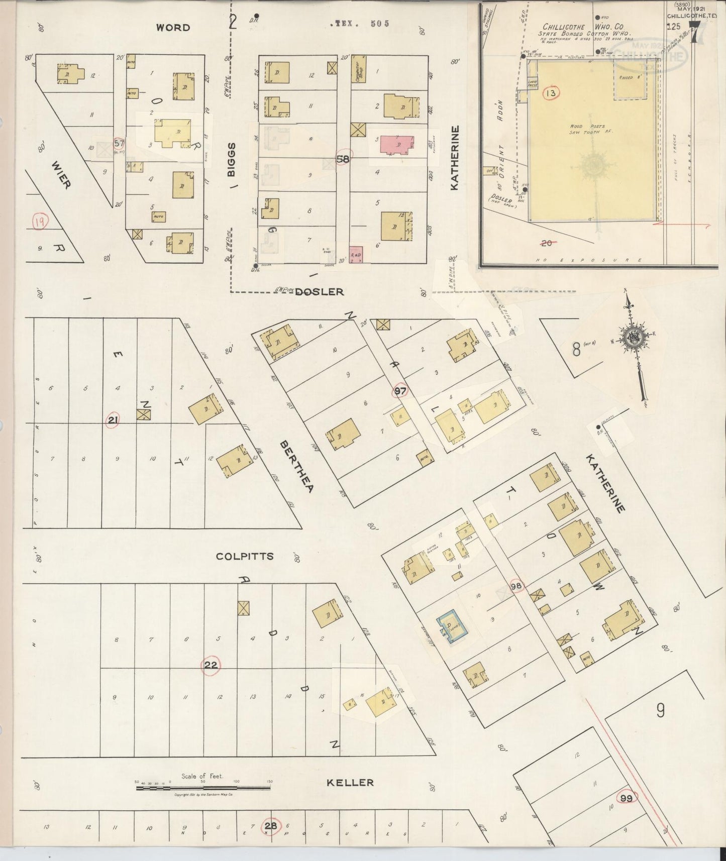 Sanborn Fire Insurance Map from Chillicothe, Hardeman County, Texas (1941), Sheet #0007 - Historic Sanborn Fire Insurance Map Print, vintage old map wall art, antique decor, genealogy gift, Texas Texas map