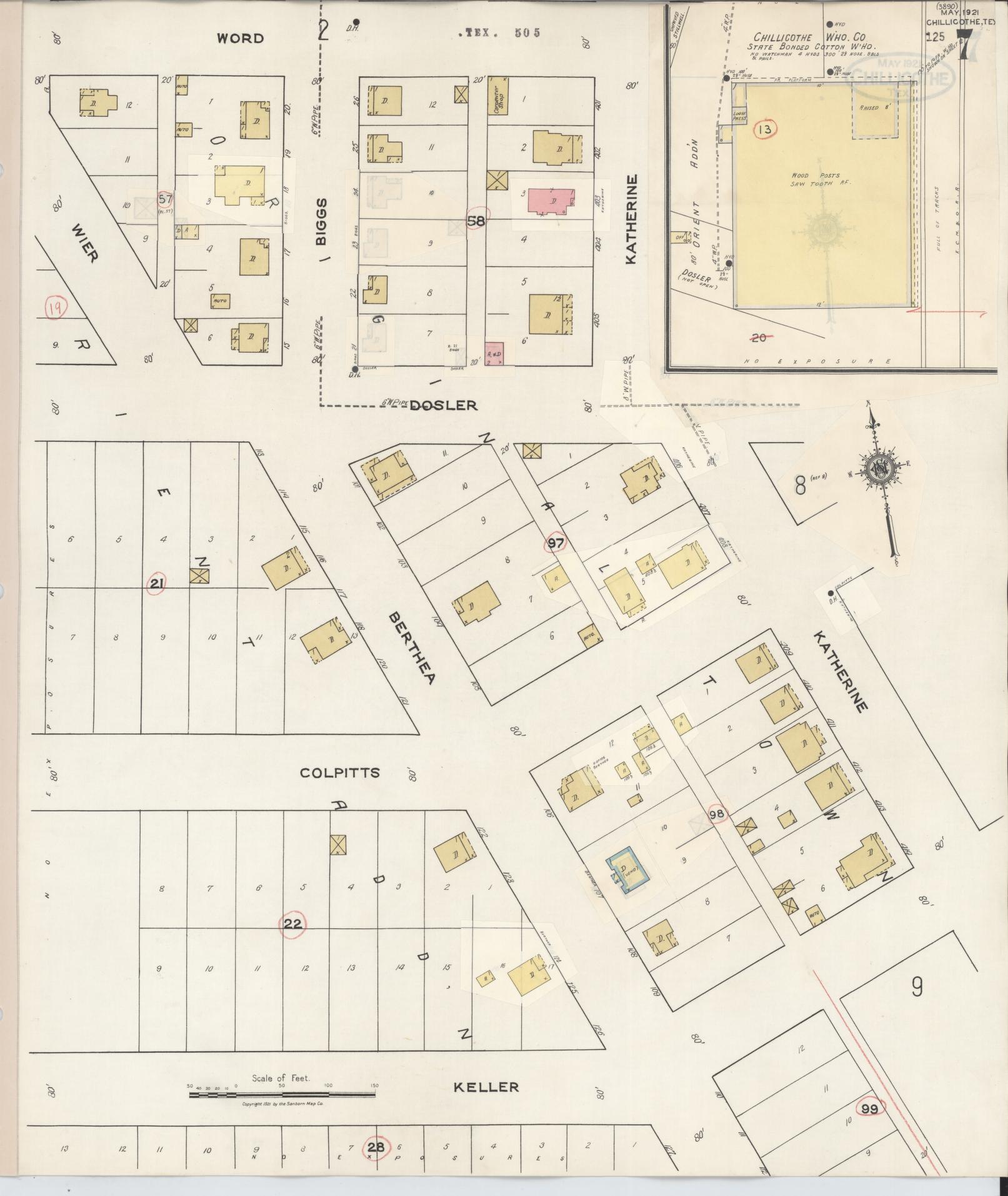 Sanborn Fire Insurance Map from Chillicothe, Hardeman County, Texas (1941), Sheet #0007 - Historic Sanborn Fire Insurance Map Print, vintage old map wall art, antique decor, genealogy gift, Texas Texas map