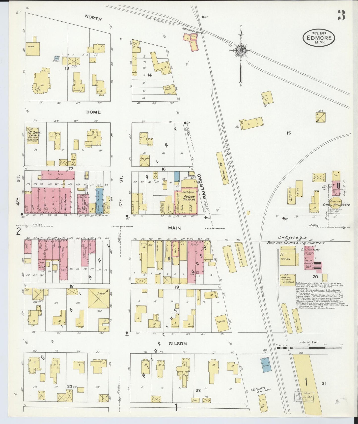 Sanborn Fire Insurance Map from Edmore, Montcalm County, Michigan (1910), Sheet #0003 - Historic Sanborn Fire Insurance Map Print, vintage old map wall art, antique decor, genealogy gift, Michigan Michigan map