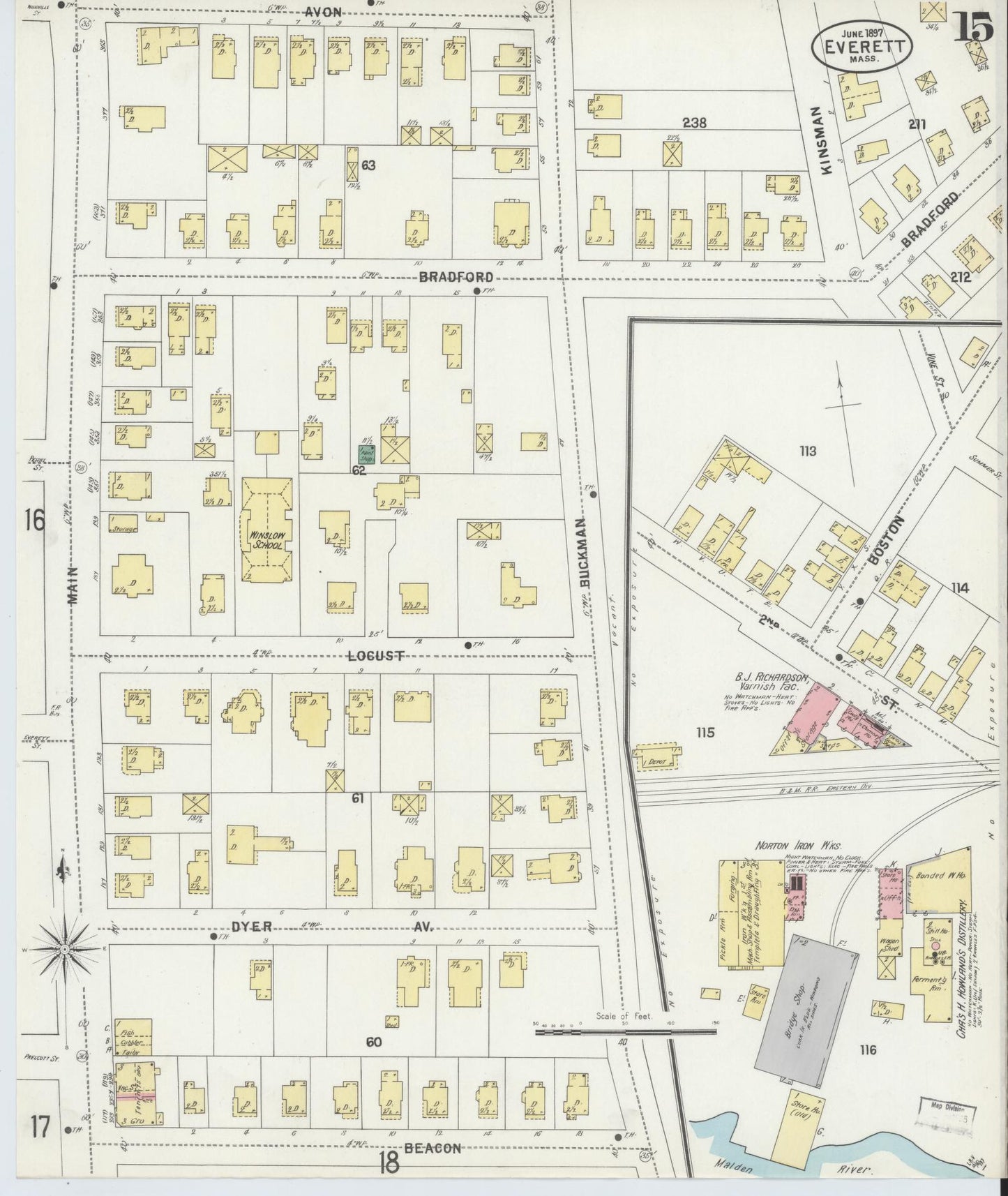 Sanborn Fire Insurance Map from Everett, Middlesex County, Massachusetts (1897), Sheet #0015 - Complete Map Set gallery image, historic Sanborn map, vintage wall art, Massachusetts Massachusetts