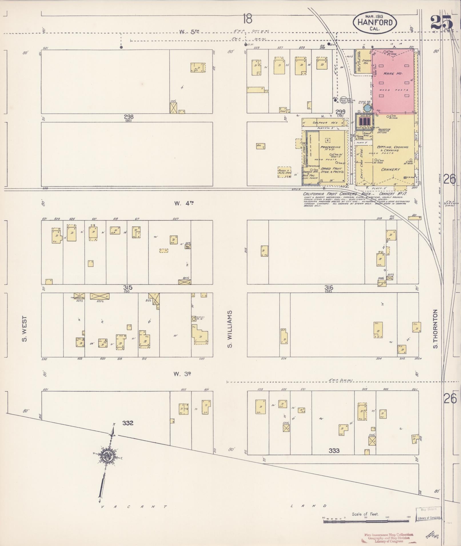 Sanborn Fire Insurance Map from Hanford, Kings County, California (1913), Sheet #0025 - Historic Sanborn Fire Insurance Map Print, vintage old map wall art, antique decor, genealogy gift, California California map