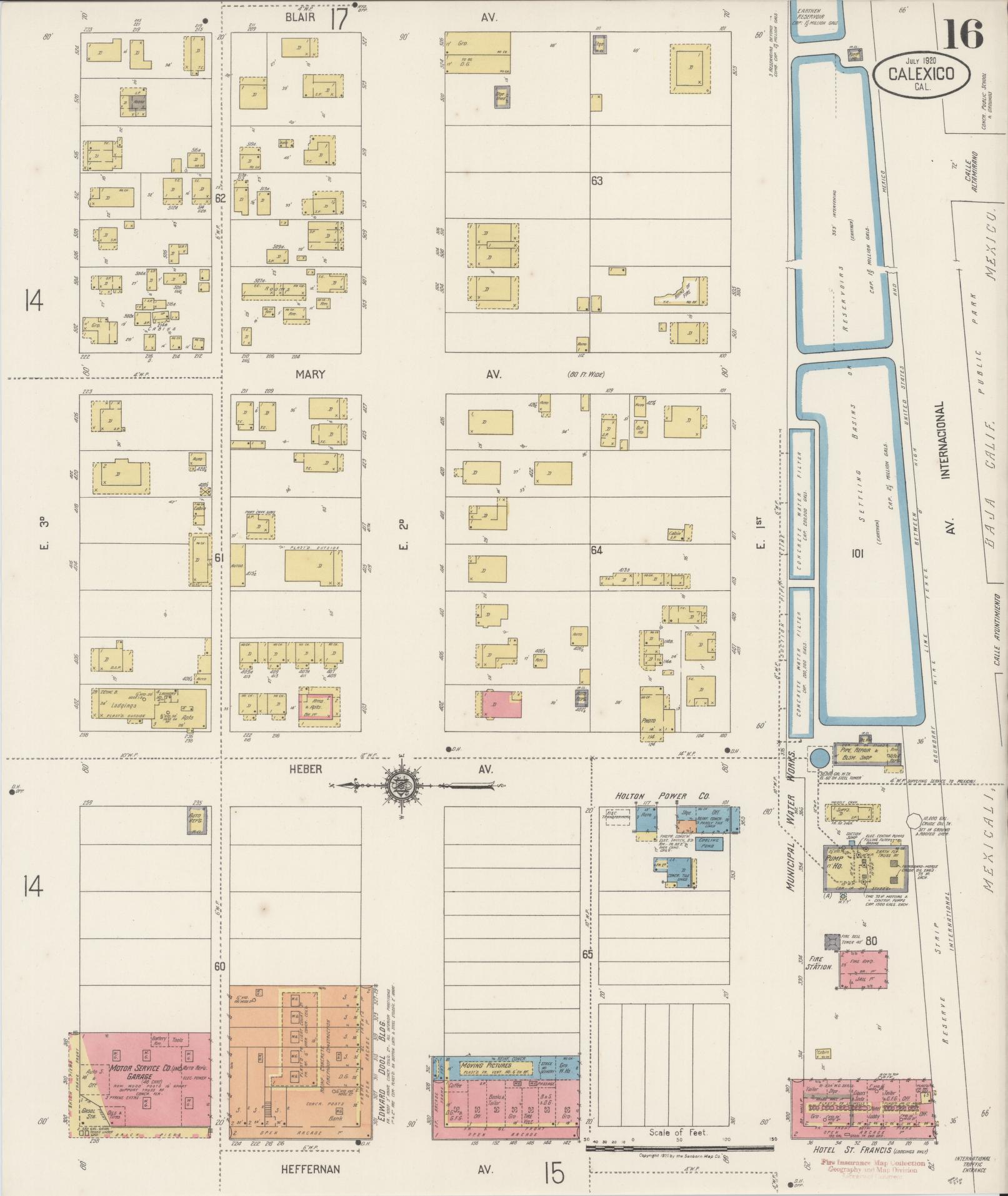 Sanborn Fire Insurance Map from Calexico, Imperial County, California (1920), Sheet #0016 - Historic Sanborn Fire Insurance Map Print, vintage old map wall art, antique decor, genealogy gift, California California map