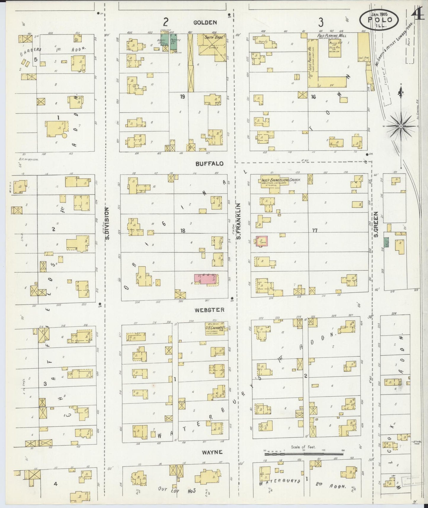 Sanborn Fire Insurance Map from Polo, Ogle County, Illinois (1905), Sheet #0004 - Historic Sanborn Fire Insurance Map Print, vintage old map wall art, antique decor, genealogy gift, Illinois Illinois map