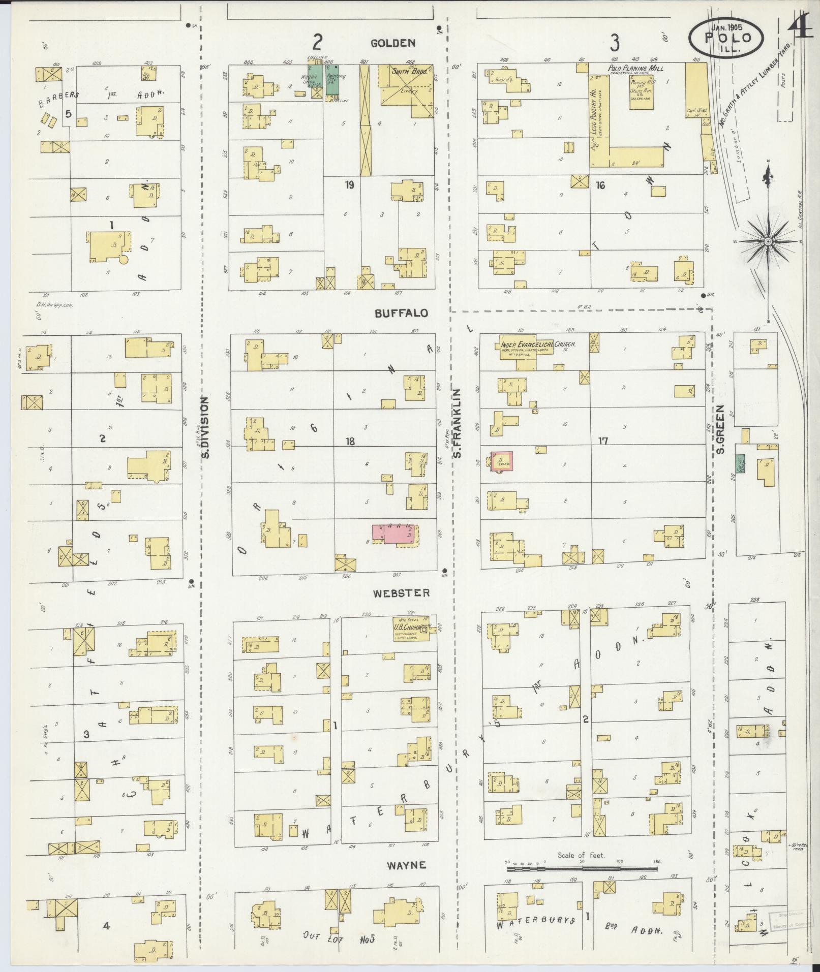 Sanborn Fire Insurance Map from Polo, Ogle County, Illinois (1905), Sheet #0004 - Historic Sanborn Fire Insurance Map Print, vintage old map wall art, antique decor, genealogy gift, Illinois Illinois map
